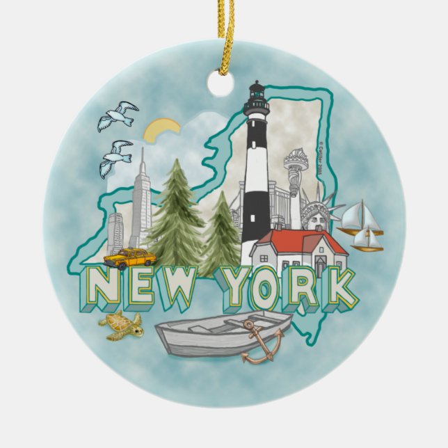 A New York Lighthouse Ceramic Ornament (Front)