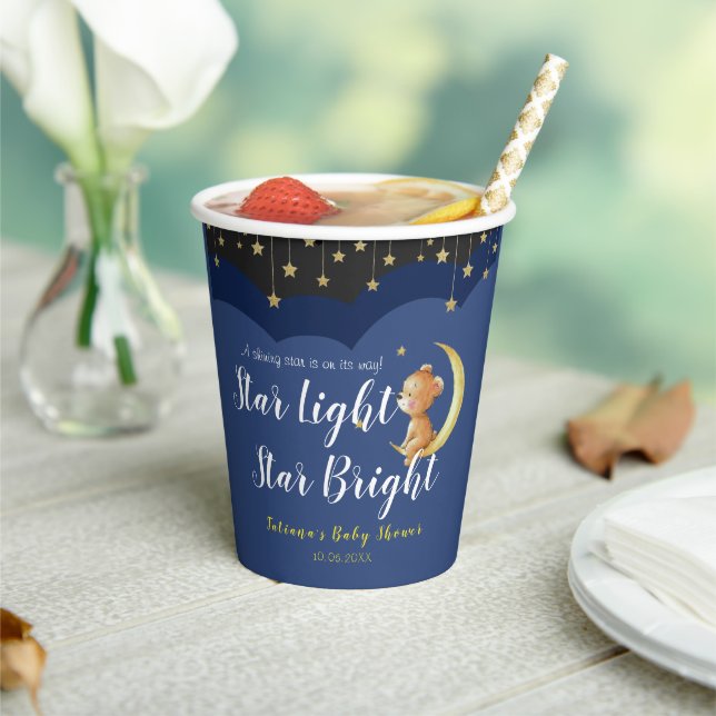 A Newborn Star Night Sky Bear On Moon Baby Shower Paper Cups (Insitu)