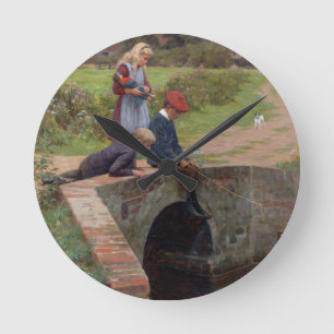 A Nibble, 1914 (oil on panel) Round Clock