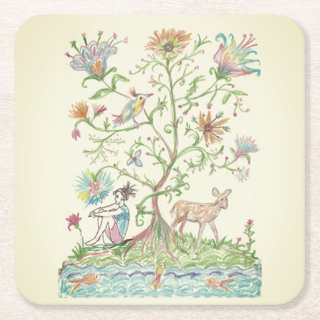 A nice tree of life  square paper coaster (Front)
