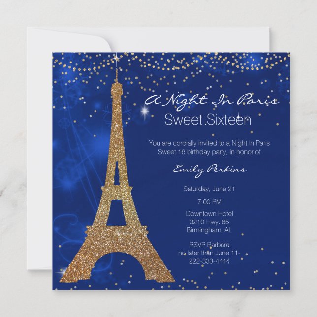 A Night in Paris Sweet Sixteen Invitation (Front)