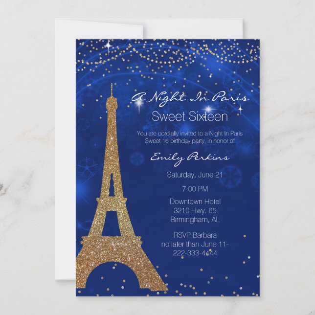 A Night in Paris Sweet Sixteen Invitation (Front)