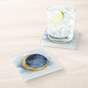 A Night Under Stars Celestial Blue Moon   Glass Coaster