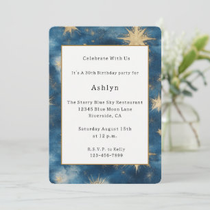 A Night Under the Stars Celestial Blue Birthday Invitation