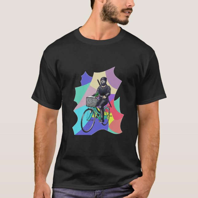 a ninja who buys things by bicycle T-Shirt (Front)