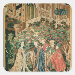 A Nobleman Greeting a Lady with his Servants Square Sticker