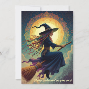 A Nocturnal Rendezvous: Modern Witch Halloween Holiday Card