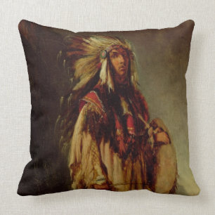 A North American Indian in an Extensive Landscape, Throw Pillow
