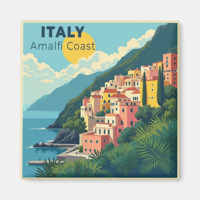 A Nostalgic Classic Travel Poster – Amalfi Coast Magnet (Front)