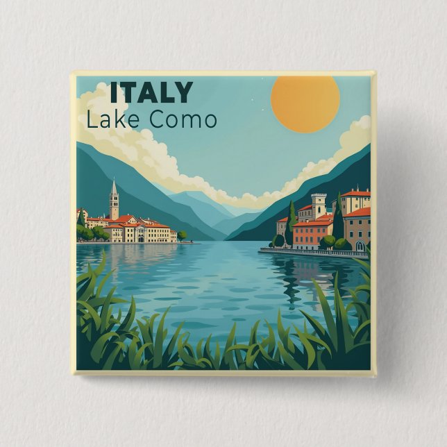 A Nostalgic Classic Travel Poster – Italy Lake Com 2 Inch Square Button (Front)