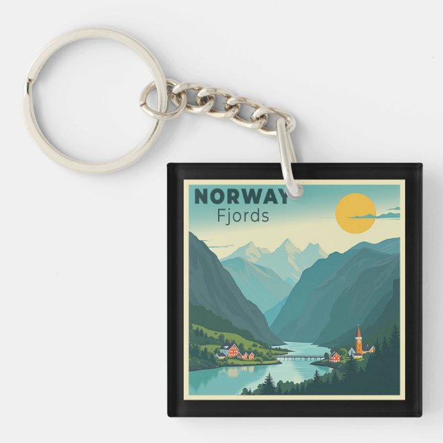 A Nostalgic Classic Travel Poster – Norway Fjords Keychain (Front)