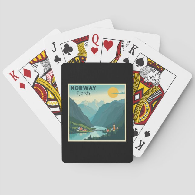 A Nostalgic Classic Travel Poster – Norway Fjords Playing Cards (Back)