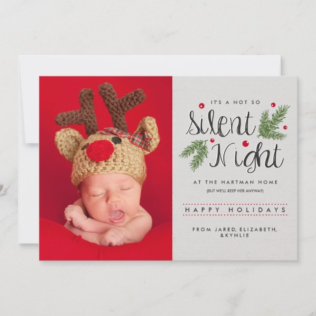 A Not So Silent Night Birth Announcement Photo (Front)