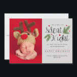 A Not So Silent Night Birth Announcement Photo<br><div class="desc">This adorable photo Christmas card is for the new parents! It reads "It's a not so Silent Night" and continues with your own personalized text. Holly berries, pine needles, and a rustic grey background. Perfect for showing off the new bundle of joy or celebrating baby's first Christmas. Template images must...</div>