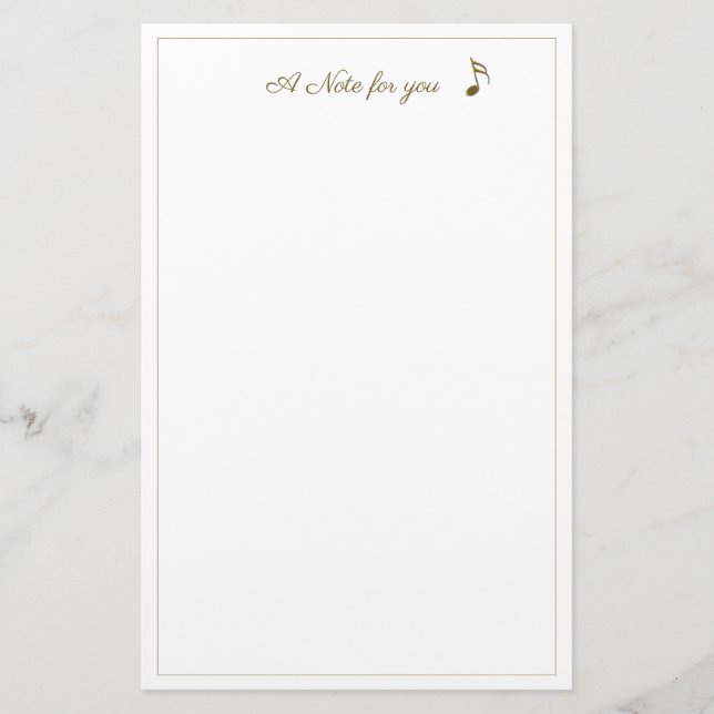 A Note For You Music Note Metallic Gold Stationery (Front)