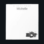 A Note from Custom Name Photographer camera<br><div class="desc">Give her a note pad that's her very own with a hint of her favourite hobby,  photography. Featuring a classic hand held camera in black on the corner with the words "A note from" with a customizable name. Simple,  minimalist design.</div>