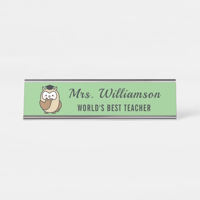 A Note From Custom Name Teacher Appreciation Owl Desk Name Plate (Front)