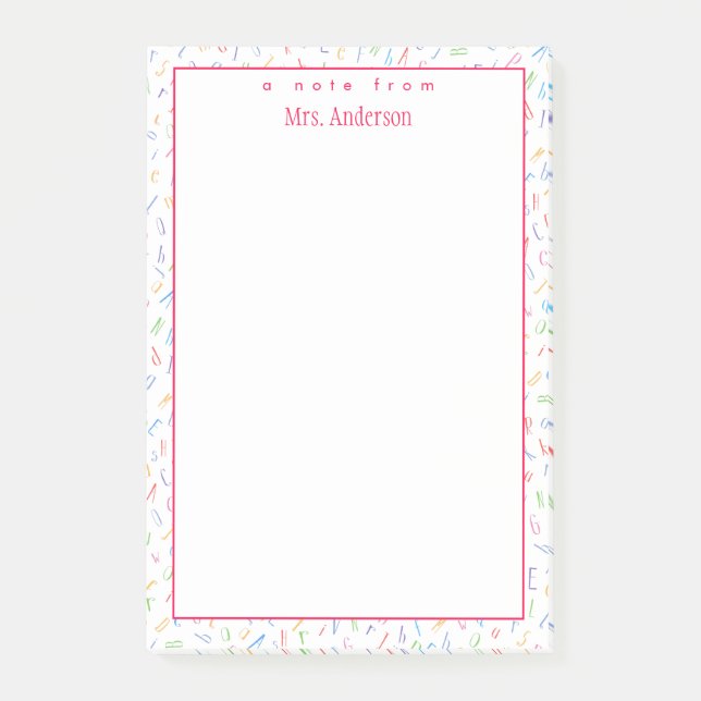 A Note from - Custom Teacher Name - Cute Alphabet  (Front)