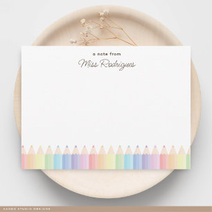 A Note From Pastel Rainbow Pencils Teacher Note Card