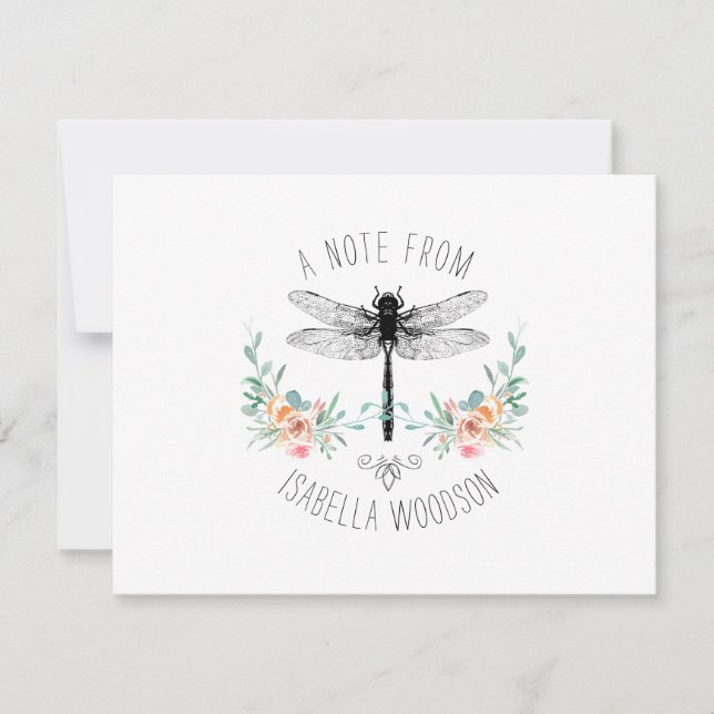 A Note From Rustic Dragonfly Floral Note Card (Front)