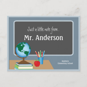 A Note From Teacher Chalkboard Globe Postcard
