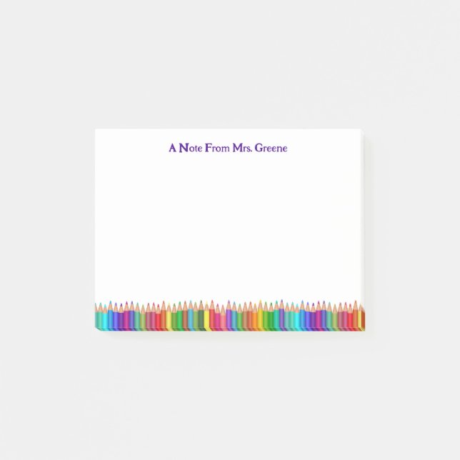 A Note from Teacher Coloured Pencils Post It Note (Front)
