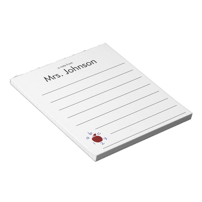 A Note from Teacher Name 123 ABC Apple Lined (Angled)