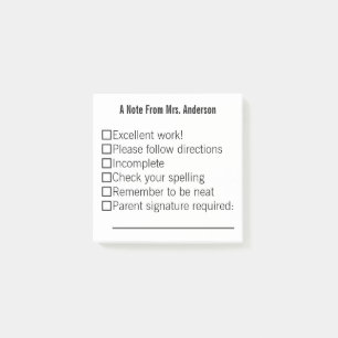 A Note From Teacher's Name Template Post-it Notes