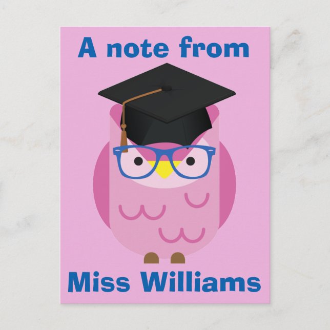 A note from the Teacher Purple Owl Postcard (Front)