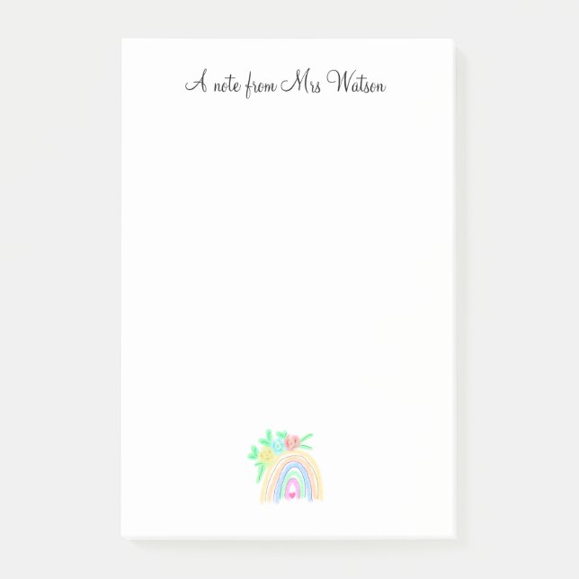 a note fromadd teacher name simple minimal rainbow (Front)