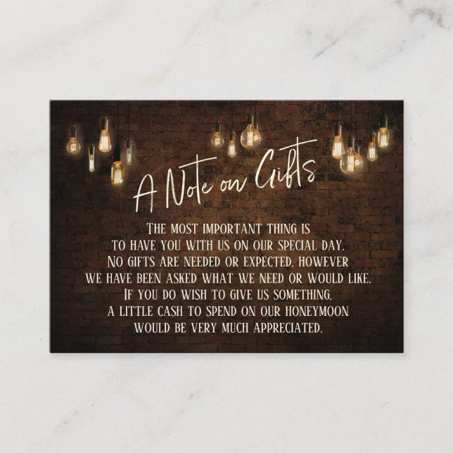 A Note on Gifts Dark Bricks & Warm Edison Lights Enclosure Card (Front)