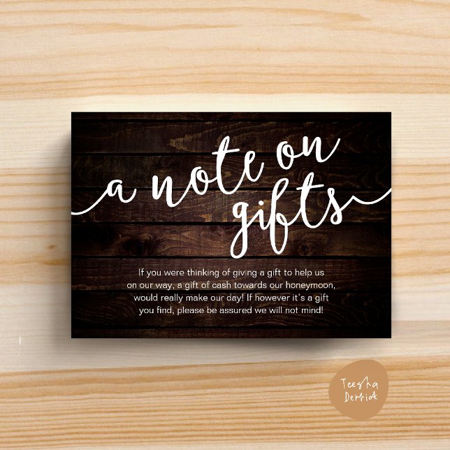 A Note On Gifts, Honeymoon Fund Cash Wish Enclosure Card (A Note On Gifts, Honeymoon Fund Cash Wish Enclosure Card Rustic Dark Wood )