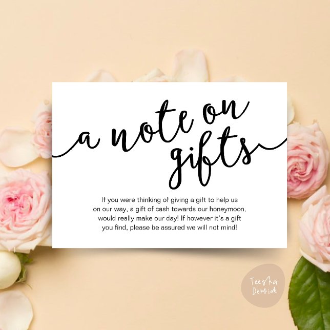 A Note On Gifts, Honeymoon Fund Cash Wish Enclosure Card (Honeymoon Fund Wish Cash, A note on gifts, Modern Rustic Modern Rustic Wedding Card Black White)