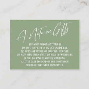 A Note on Gifts Modern Handwriting Sage Green Enclosure Card