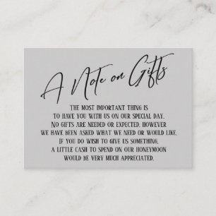 A Note on Gifts Modern Handwriting Wedding Grey Enclosure Card