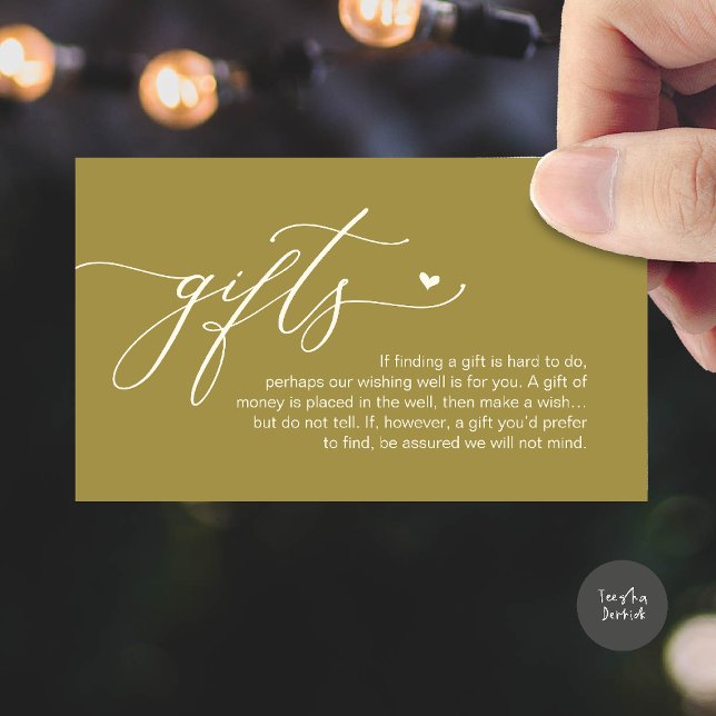 A note on gifts, Modern Romantic Wedding  Enclosure Card (A note on gifts, Modern Romantic Wedding Enclosure Card in Retro Vintage Classy Gold)