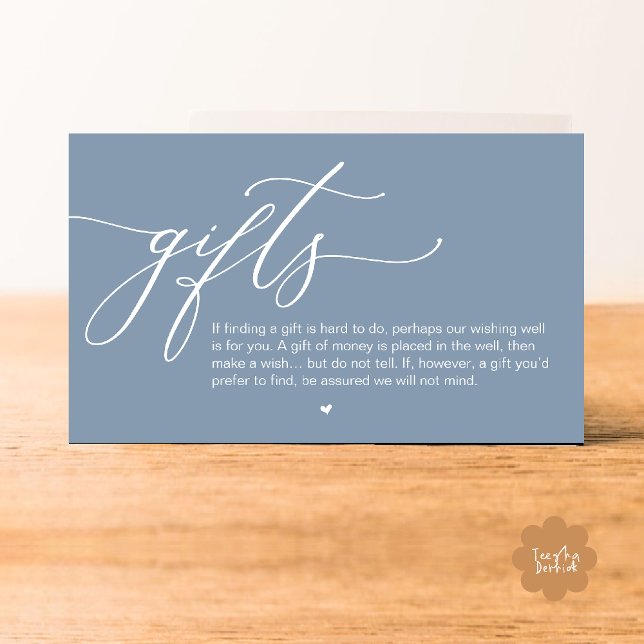 A note on gifts, Modern Romantic Wedding  Enclosure Card (A note on gifts, Modern Romantic Wedding Enclosure Card Cute Heart Honeymoon Cash Dusty Blue)