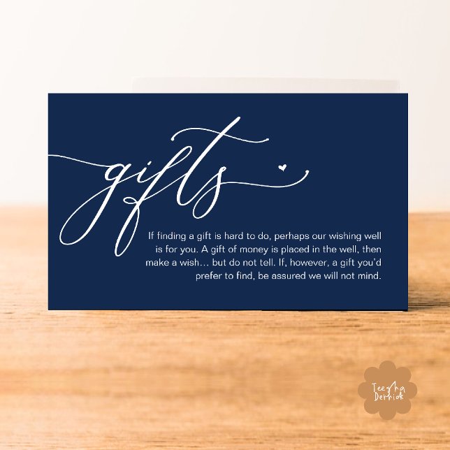 A note on gifts, Modern Romantic Wedding  Enclosure Card (A note on gifts, Modern Romantic Wedding Enclosure Card Cute Heart Honeymoon Cash Navy Blue)