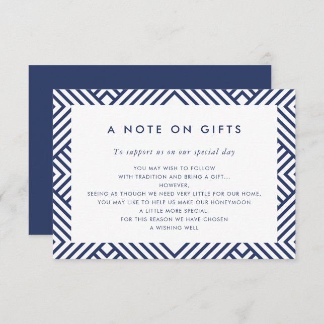 A NOTE ON GIFTS simple modern geo pattern navy Invitation (Front/Back)