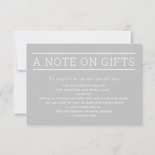 A NOTE ON GIFTS simple modern type soft pale grey Invitation