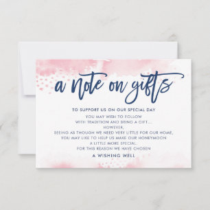 A NOTE ON GIFTS stylish navy blush pink watercolor Invitation