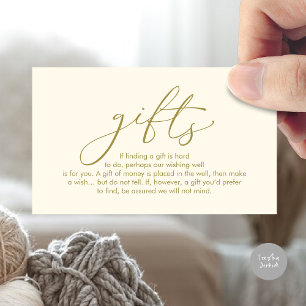A note on gifts, wedding honeymoon wish enclosure card
