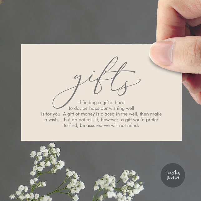 A note on gifts, wedding honeymoon wish enclosure card (A note on gifts, wedding honeymoon wish, fund, enclosure card, modern romantic, cream grey)