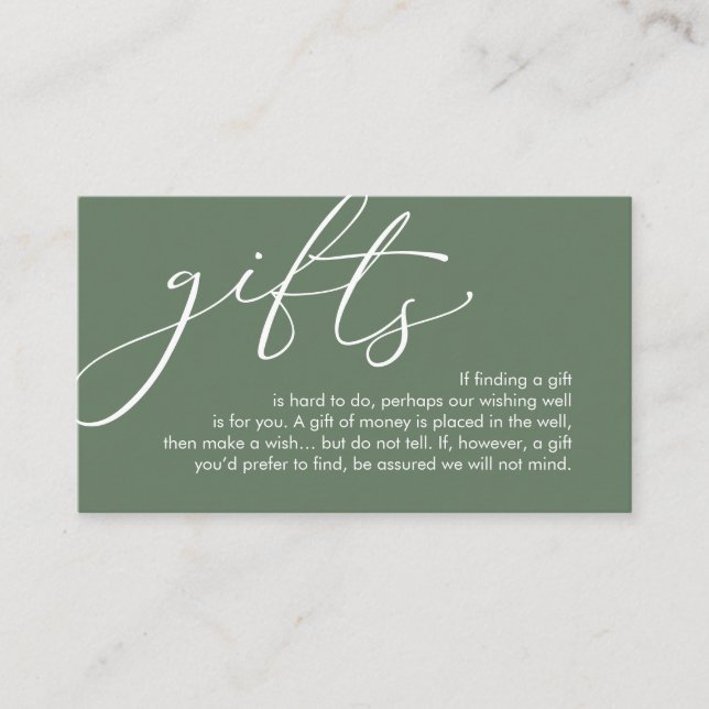 A note on gifts, wedding honeymoon wish enclosure card (Front)