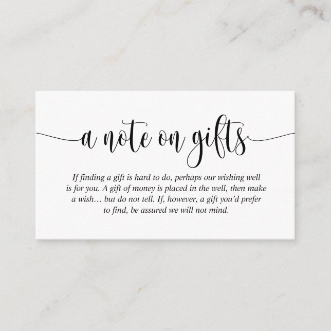 A Note On Wedding Gifts, Modern Elegant Script Enc Enclosure Card (Front)