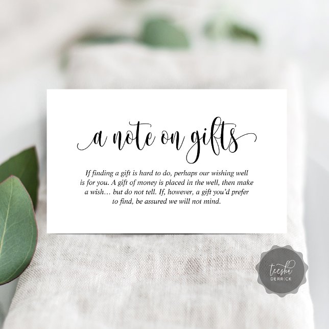 A Note On Wedding Gifts, Modern Elegant Script Enclosure Card (A Note On Wedding Gifts, Modern Elegant Script Enclosure Card)