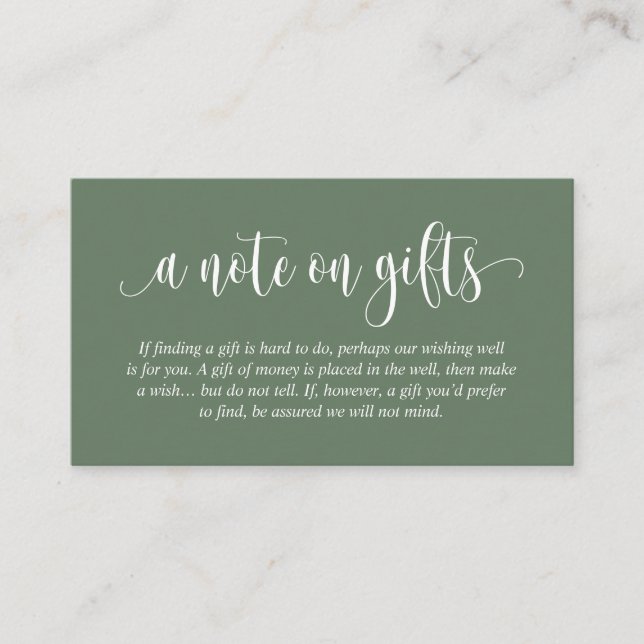 A Note On Wedding Gifts, Modern Elegant Script Enclosure Card (Front)