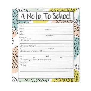 A Note to School Notepad, Note to Teacher