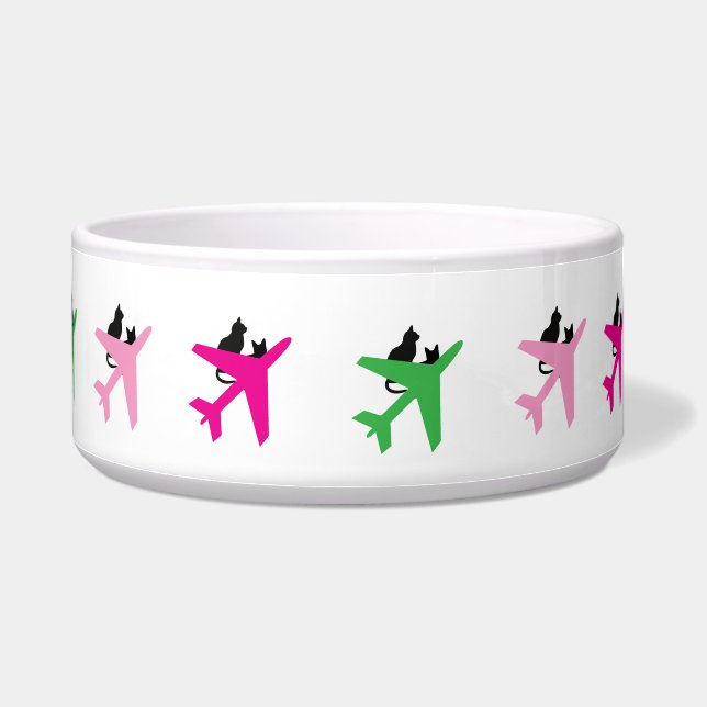 A novelty Black Cats & Airplanes Ceramic Pet Bowl (Right)
