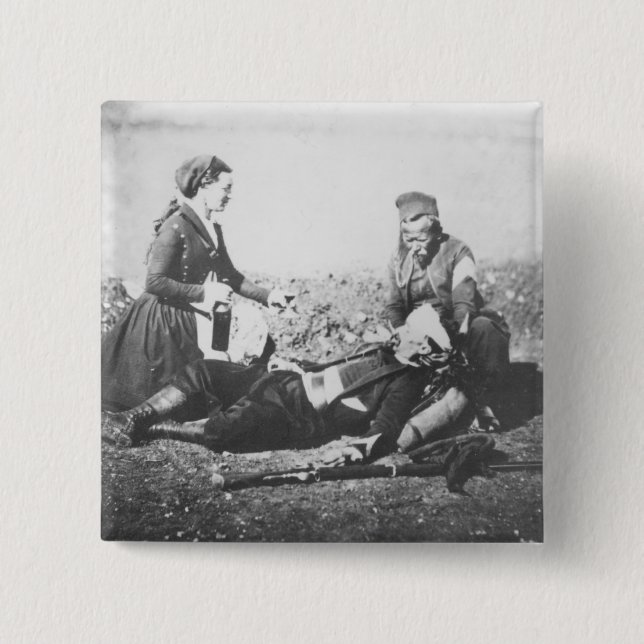 A Nurse Tending a Wounded Man 2 Inch Square Button (Front)